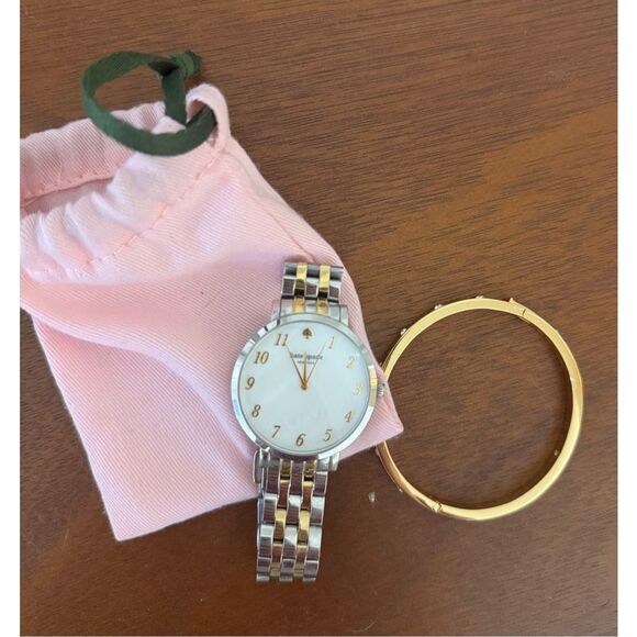 Kate Spade New York Monterey Watch Silver And Gold + Set In Stone Gold Bracelet - Picture 1 of 9